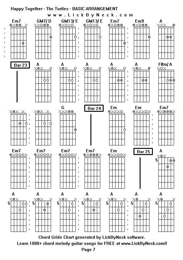 Chord Grids Chart of chord melody fingerstyle guitar song-Happy Together - The Turtles - BASIC ARRANGEMENT,generated by LickByNeck software.